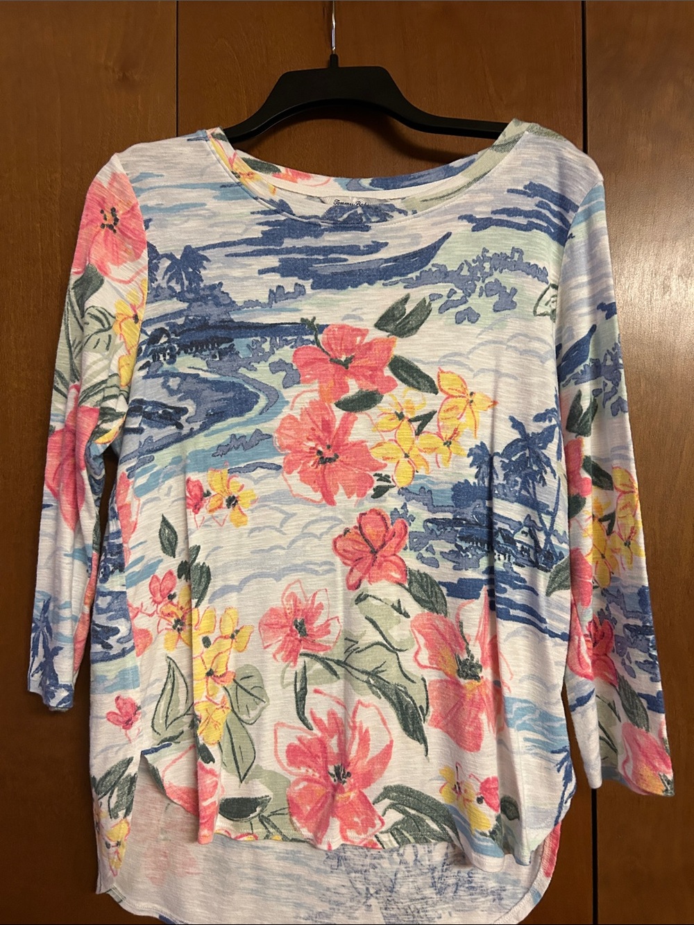 Tommy Bahama Ashby Floral 3/4 Sleeve Boatneck Top in Pink, Blue & Yellow
